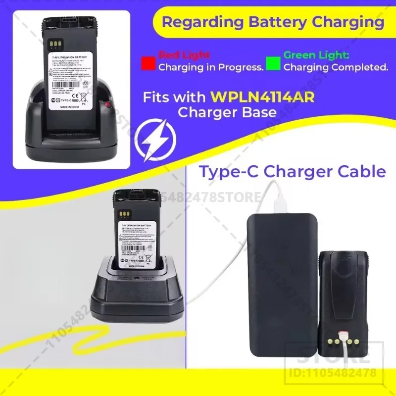 NNTN7335B Type-C Charging 7.4V 3350mAh Walkie Talkie Battery for Motorola XTS1000 XTS1500 XTS2000 XTS2500 PR1500 with Waist Clip