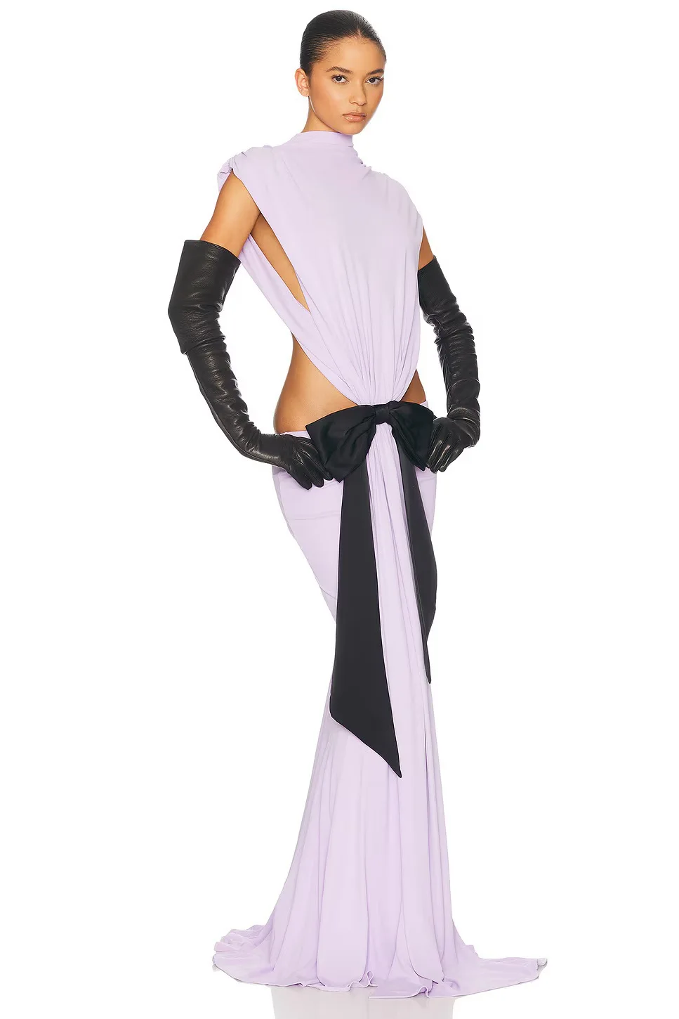 Sexy elegantes rückenfreies Maxikleid mit Schleife und Schnürung für Damen, ärmellos, mit Aussparungen, für Partys und Abendveranstaltungen, langes Kleid in Lila. – Detail 22