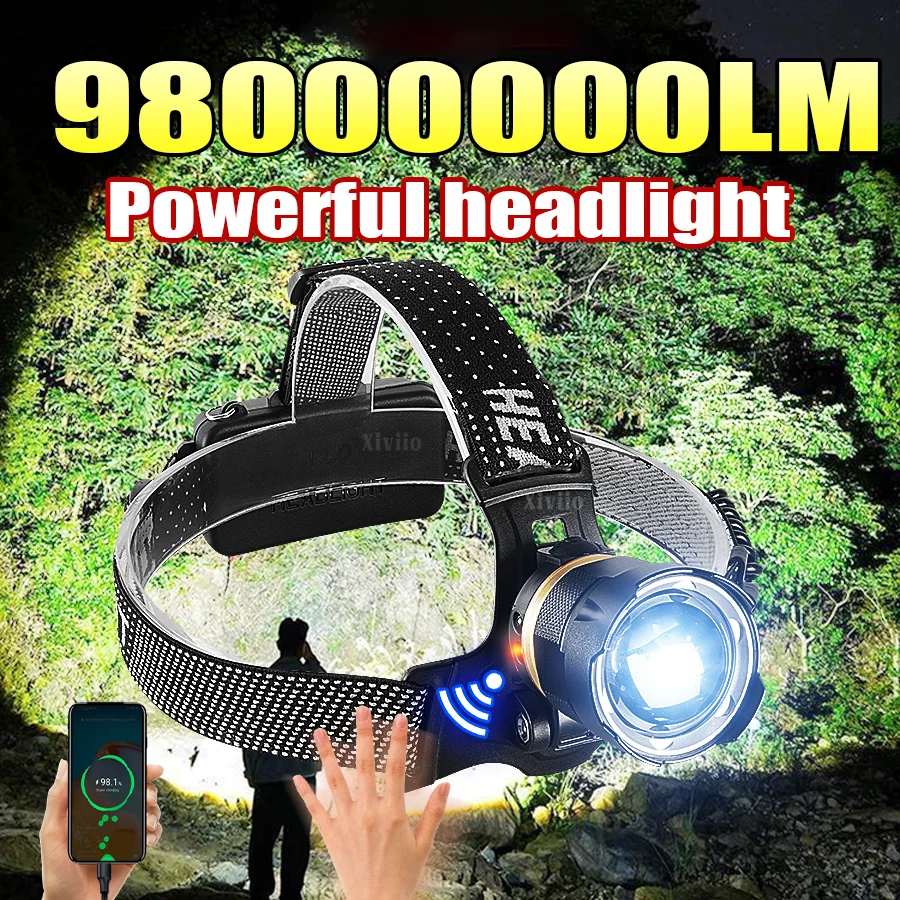 

Сверхъяркий светодиодный налобный фонарь 98000000LM с ИК-датчиком, дальность 6600 м, для охоты и активного отдыха