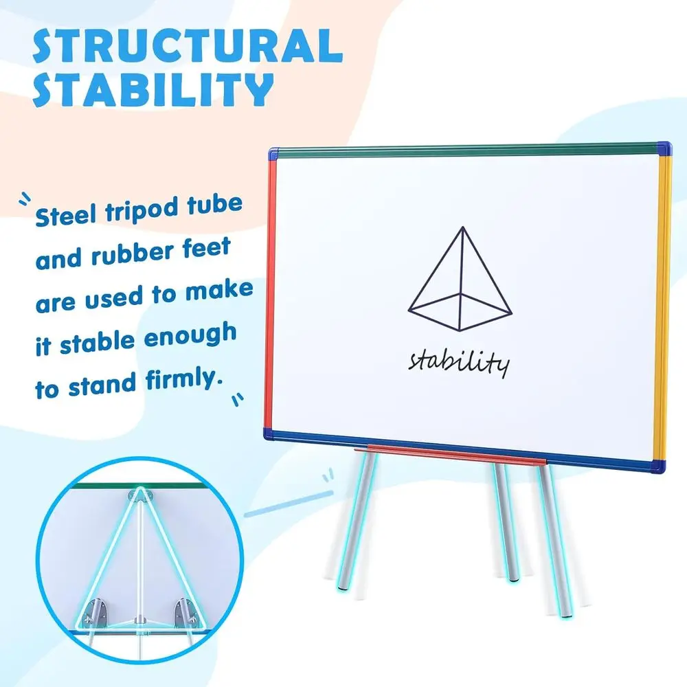 لوح مسح جاف مغناطيسي مع حامل للأطفال، 36 × 24 بوصة، سبورة بيضاء بحامل للفصل الدراسي بإطار ملون
