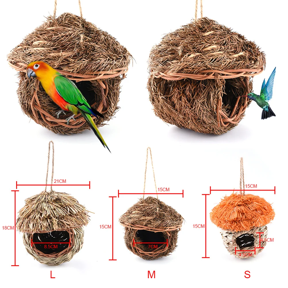 

Natural Straw Handwoven Bird Nest Small Size Hanging Nest for Parakeets Budgerigar Small Pets Cozy House
