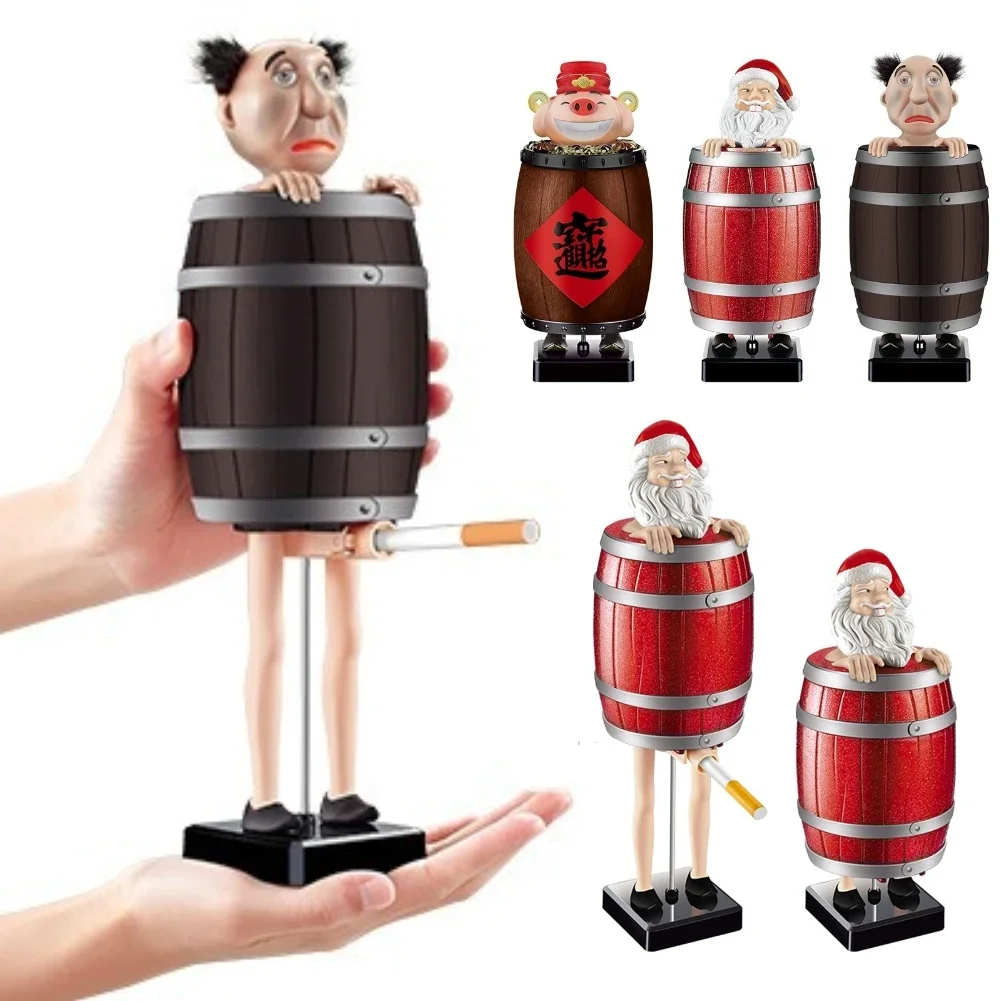 Cigarette Holder Strange Uncle Santa Wooden Barrel Cigarette Box Funny Xmas Novelty Gift Reusable for Christmas Party Home Decor