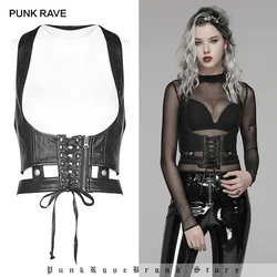 PUNK RAVE Women's Punk Metal Zipper PU Handsome Corsets Goth Halloween Party Club Slim Sexy Women Waist Leather Corset