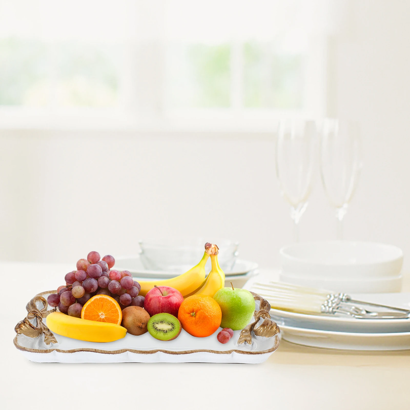 

White Resin Fruit Plate Decorative Tray Dessert Storage Cover Clear Dinner Plates Tableware Serving Platter Home Office Party
