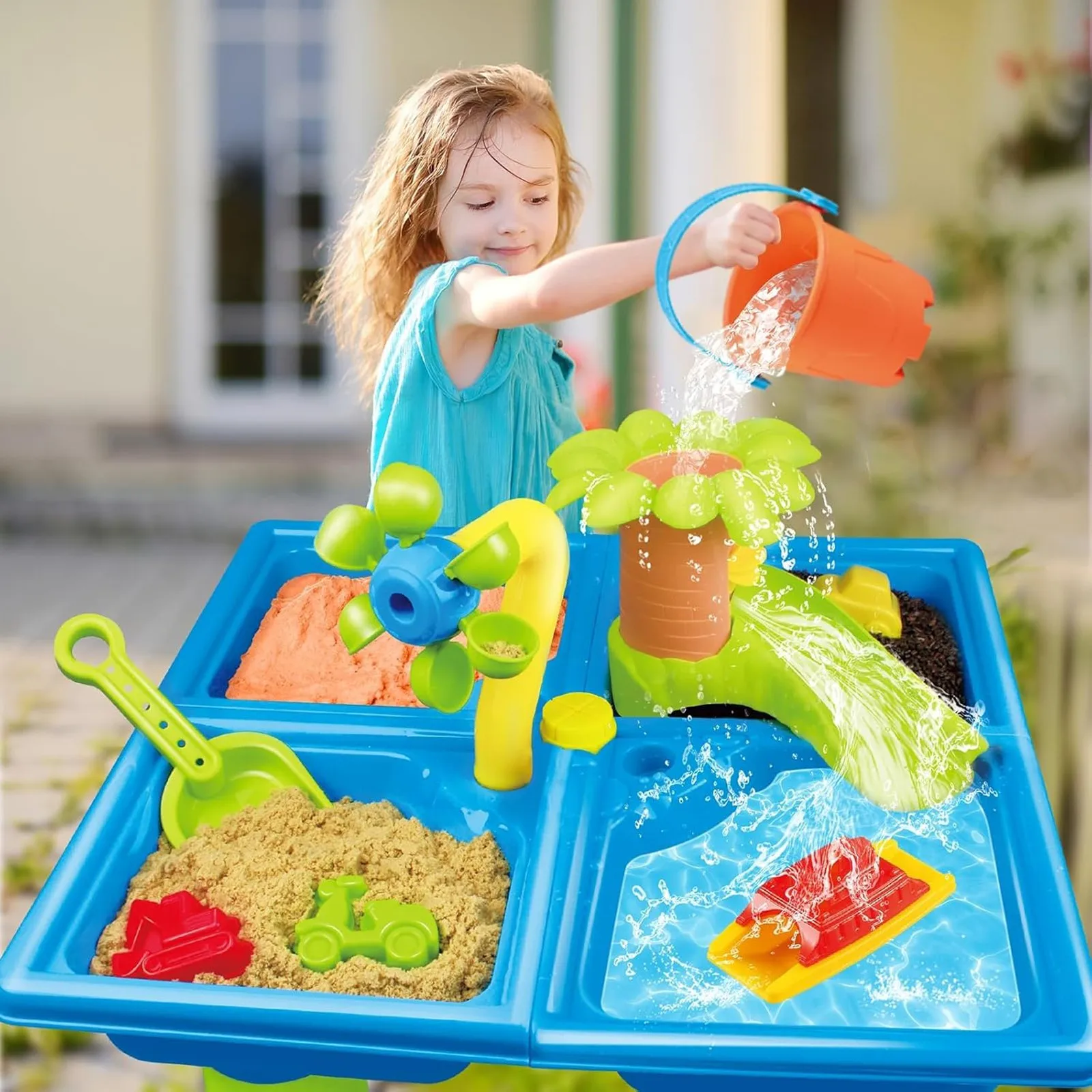 

Kids Sand And Water Table Water Wheel, Slide, Spoon, Bucket And Sand, Activity Play Set, Summer Outdoor Beach Toys Gift 24pcs