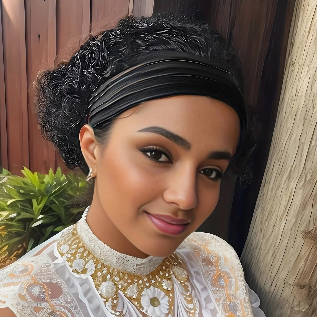 

Short Curly Hair Headband Wig Human Hair Pixie Cut Wig Water Wave Curly Full Machine Made Wigs For Women Natural Color
