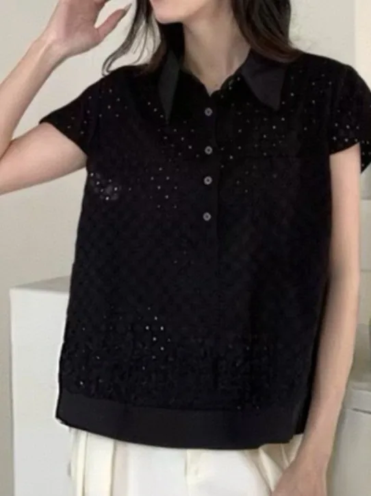 Csa de manga corta a la moda de verano para mujer, cuello  calado, Top pequeño y bonito de estilo coreano juvenil dulce