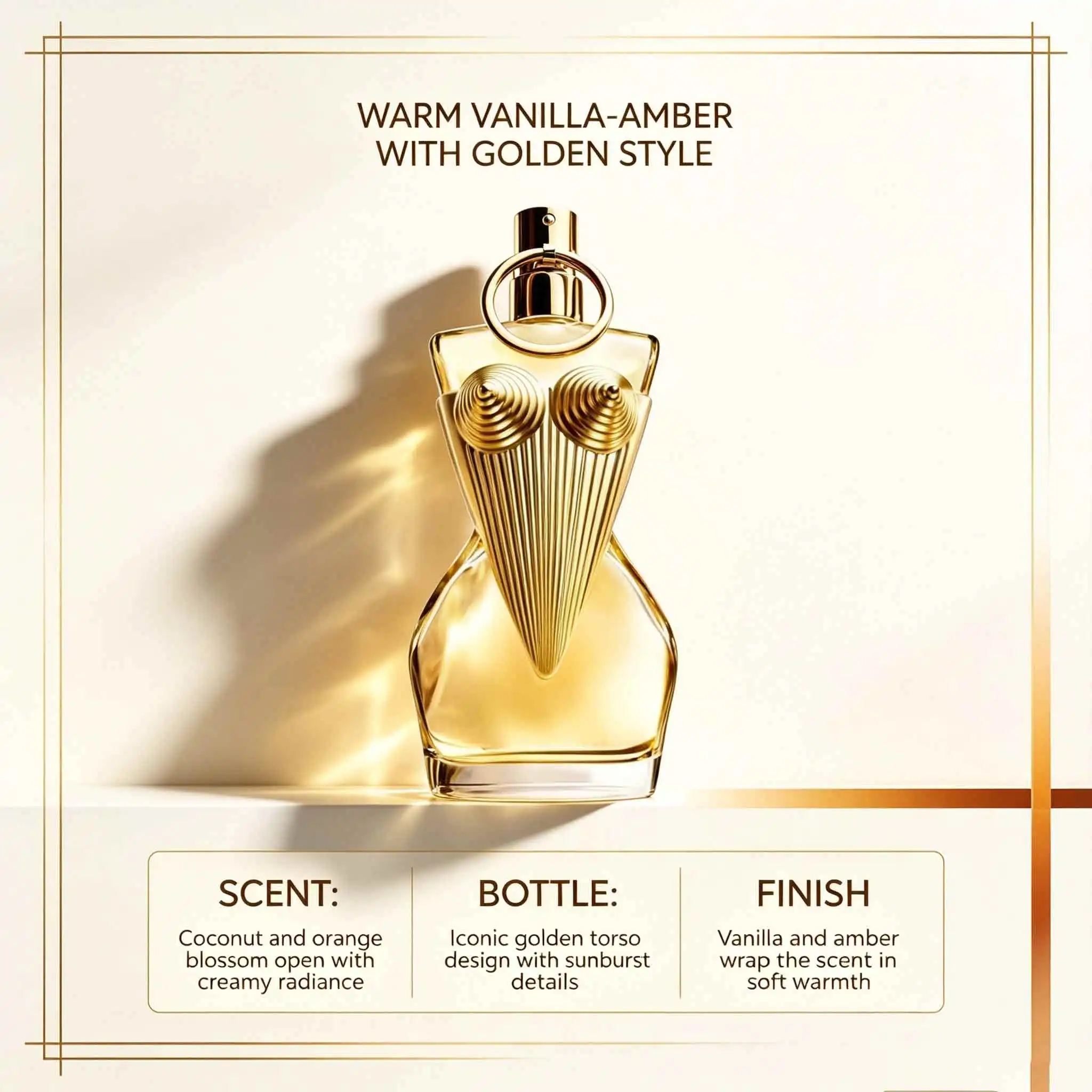 Jean Paul Gaultier Divine. Orange Blossom And Jasmine Unfold With Soft Milky Dry‑Down. Radiate Elegant Allure For Dates And Wvening Occasions.