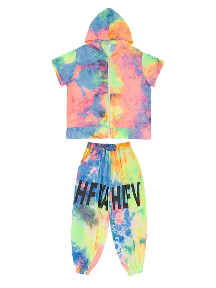 Kids Hip Hop Kleding Kleurrijke Losse Tops Broek Voor Meisjes Moderne Jazzdans Kostuum Kpop Prestaties Outfit Jongens Stadium Slijtage 9545