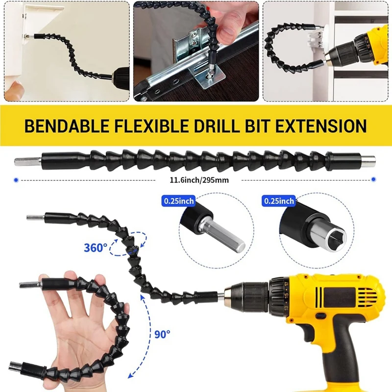 31 Pcs Flexible Drill Bit Extension Set, 105° Right Angle Drill Attachment, Rotatable Joint Socket ,Hex Socket Adapter Durable