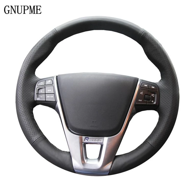 GNUPME Black Artificial Leather Car Steering Wheel Cover for Volvo V40 XC60 S60 LV60 S80L Special hand-stitched Steering Covers