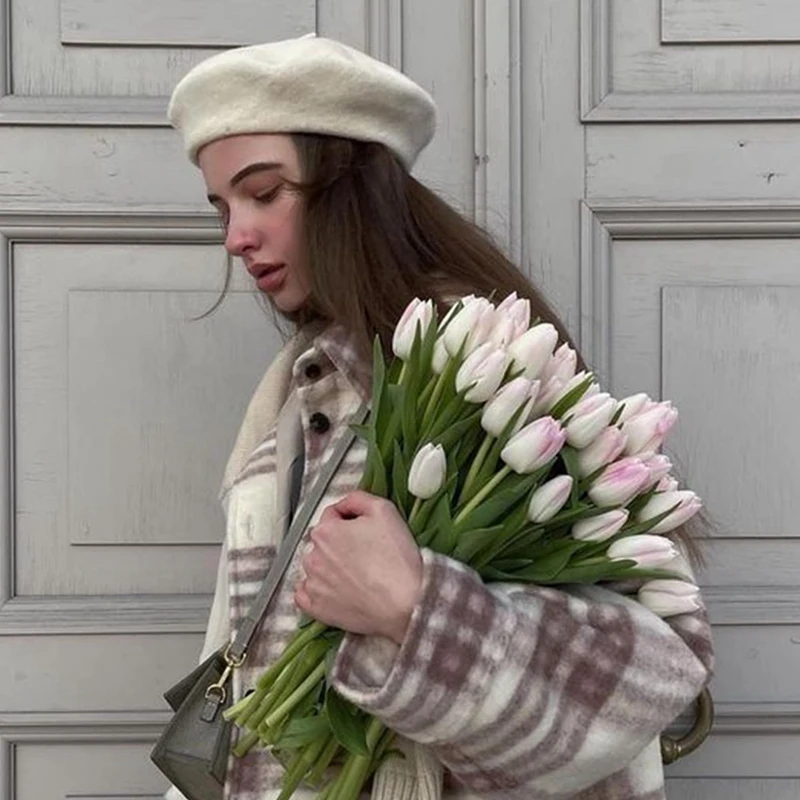 Boina chapéu para mulheres estilo francês gorro inverno moda quente forro de lã boné de malha moda artista chapéu de inverno-vermelho alta qualidade