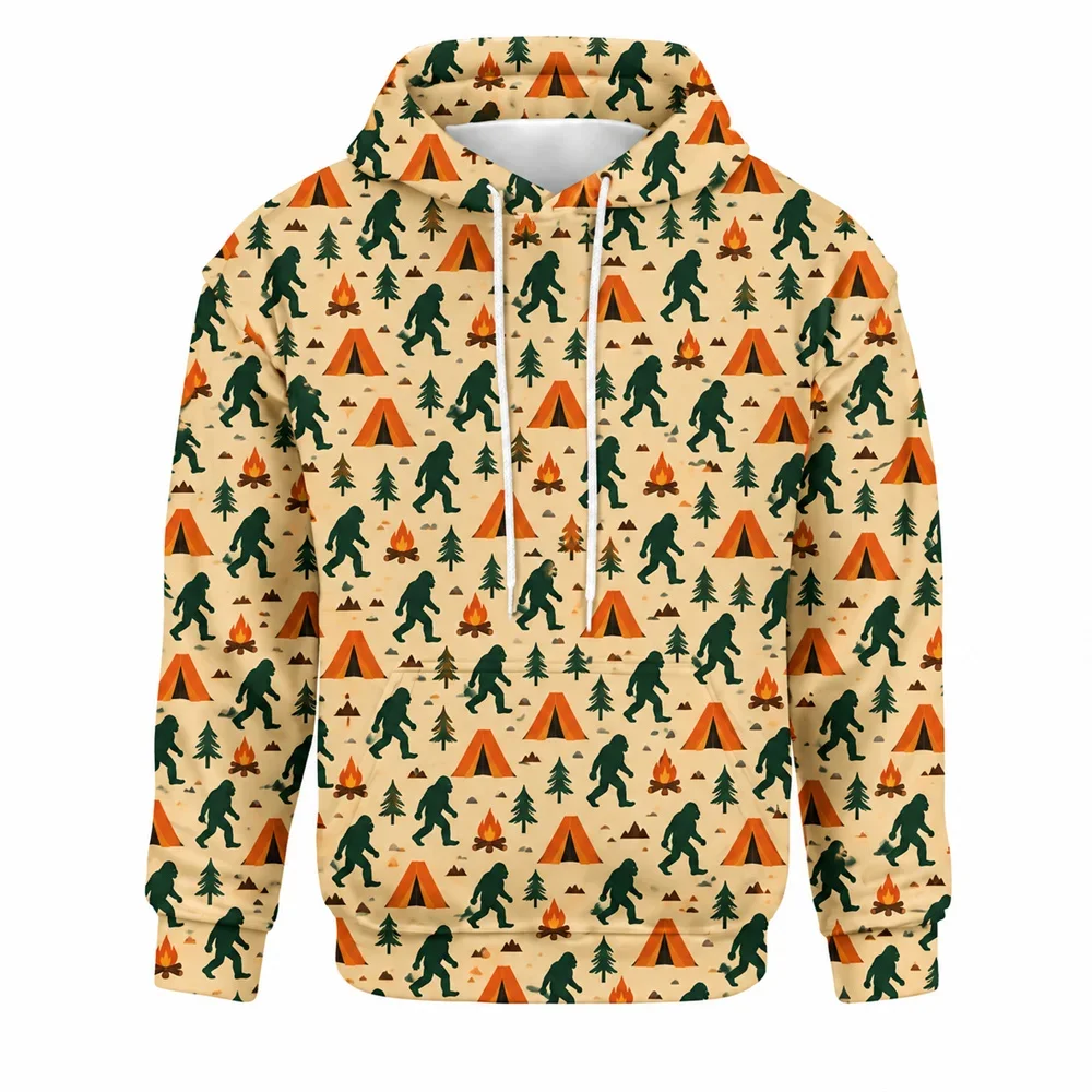 Bigfoot Sasquatch Camping Hoodie All Over Print Pullover Sweatshirt Tent Campfire Forest Outdoor Adventure Gift for Men Women