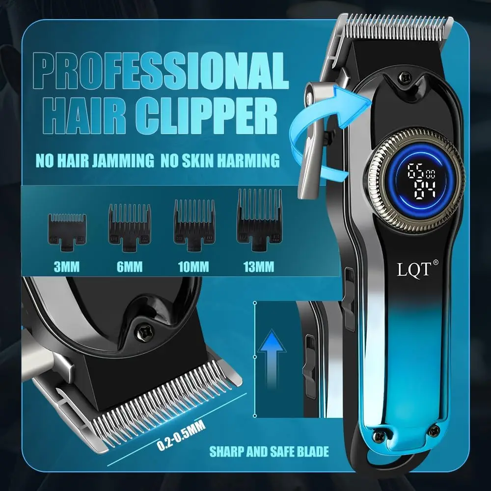 Professional 5-in-1 Cordless Hair Clipper Kit in Gradient Blue, Men's Beard Trimmer, Electric Shaver & Nose Hair Trimmer Set for Grooming, Gift for Father, Husband, Boyfriend, Son