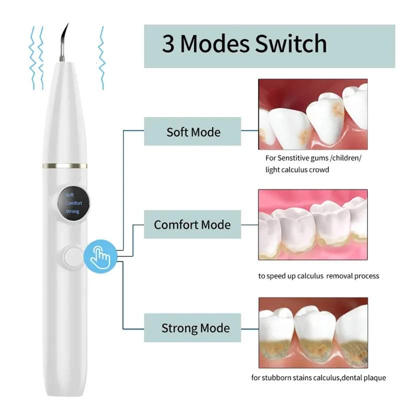 PAKISS Ultrasonic Tooth Cleaner Plaque Remover for Stain Tarter Calculus with Led 3 Adjustable Modes Safe for Adult Kids FY-B700 image 5