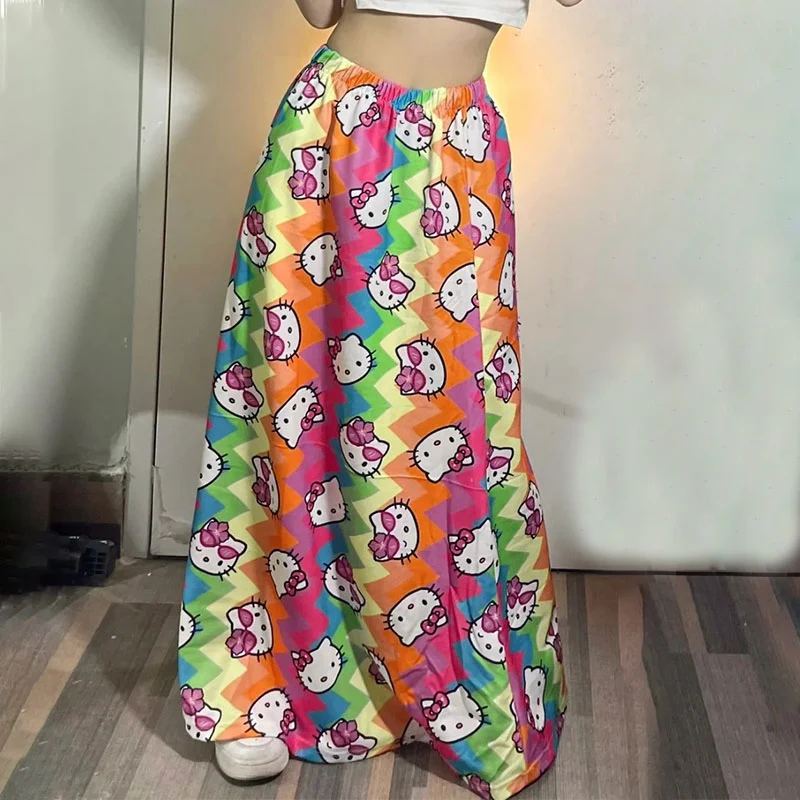 Pajama Pants Anime Kt Cat Rainbow Dopamine Trousers Skirt Cartoon Cute Loose Casual Trousers Cartoon Girl Gift Hello Kitty Loose view 3