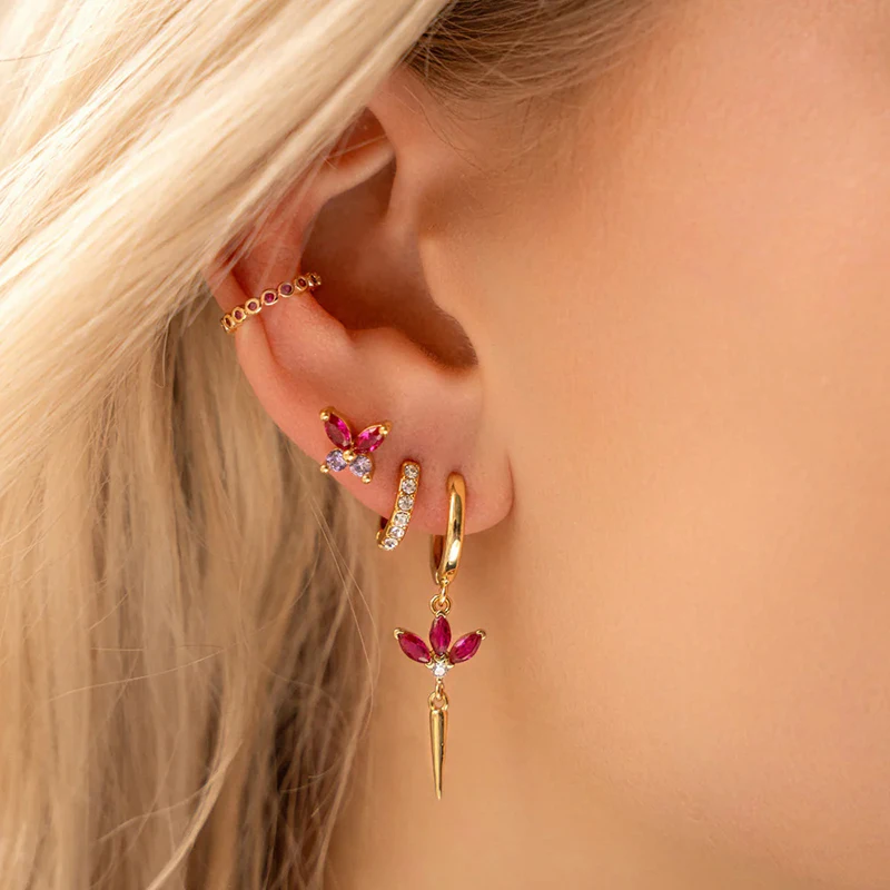 925 Sterling Zilveren Naald Mode Rose Rode Kristallen Hanger Oorringen Oorringen Voor Vrouwen Elegante Temperament Sieraden Geschenken