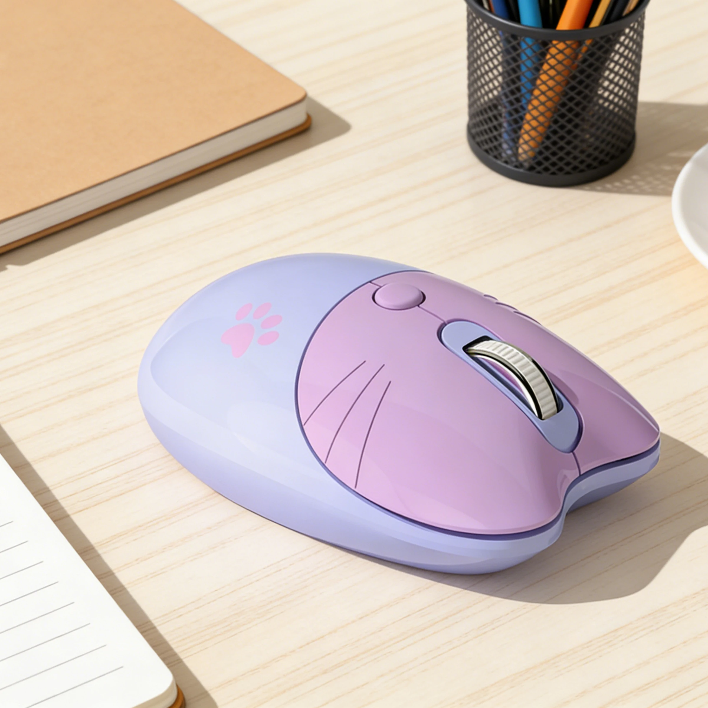 MOFii Mouse Sem Fio Dual-Mode, Mouse em Forma de Gato com Gradiente, Bluetooth e 2.4G, Mouse Silencioso para Escritório, Bateria Não Incluída