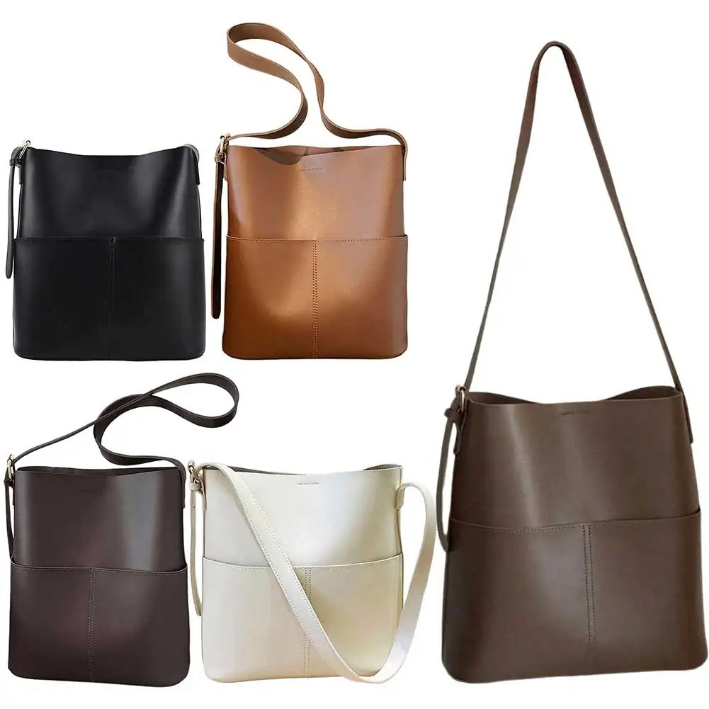 

Women Leather Bucket Bag Multi Pocket PU Crossbody Bag Casual Shoulder Tote Bag Top Handle Bag Outdoor Travel Bag