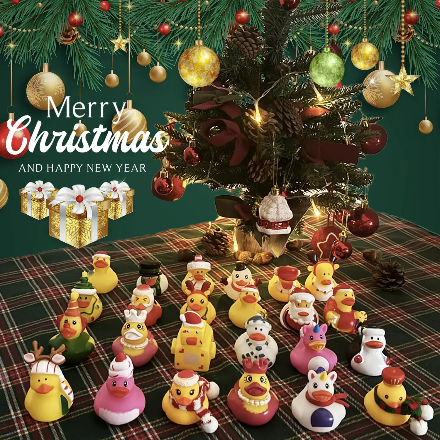 24Pack Christmas Rubber Duck Baby Shower Accessorie Jeep Bath Toys for Kid Boy Girl Toddler Christmas Party Stocking StufferGift