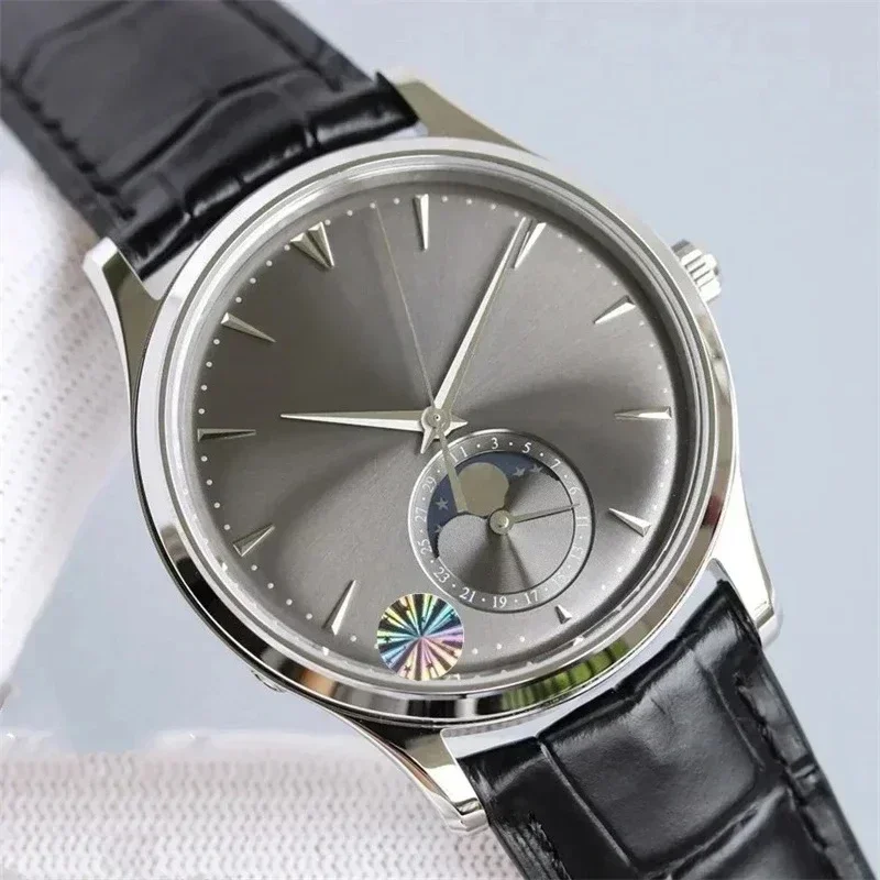 ساعة يد ميكانيكية أوتوماتيكية فاخرة للرجال من الفولاذ المقاوم للصدأ باللون الأسود والأزرق من الجلد MoonPhase ساعة يد رياضية مخصصة #6