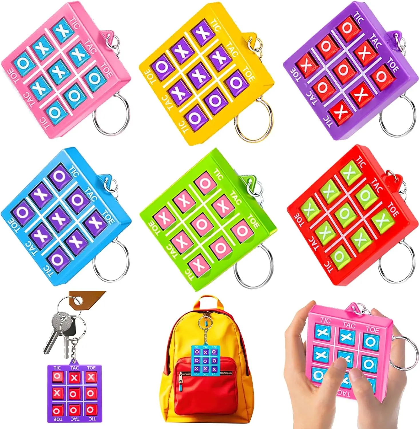 Jogo do Tic Tac Toe (1/8 peças) - Brinquedo Educacional Infantil com Chaveiro, Presente de Aniversário, Lembrancinhas, Enchimento de Sacolas, Recheio de Piñata, Prêmio para Sala de Aula