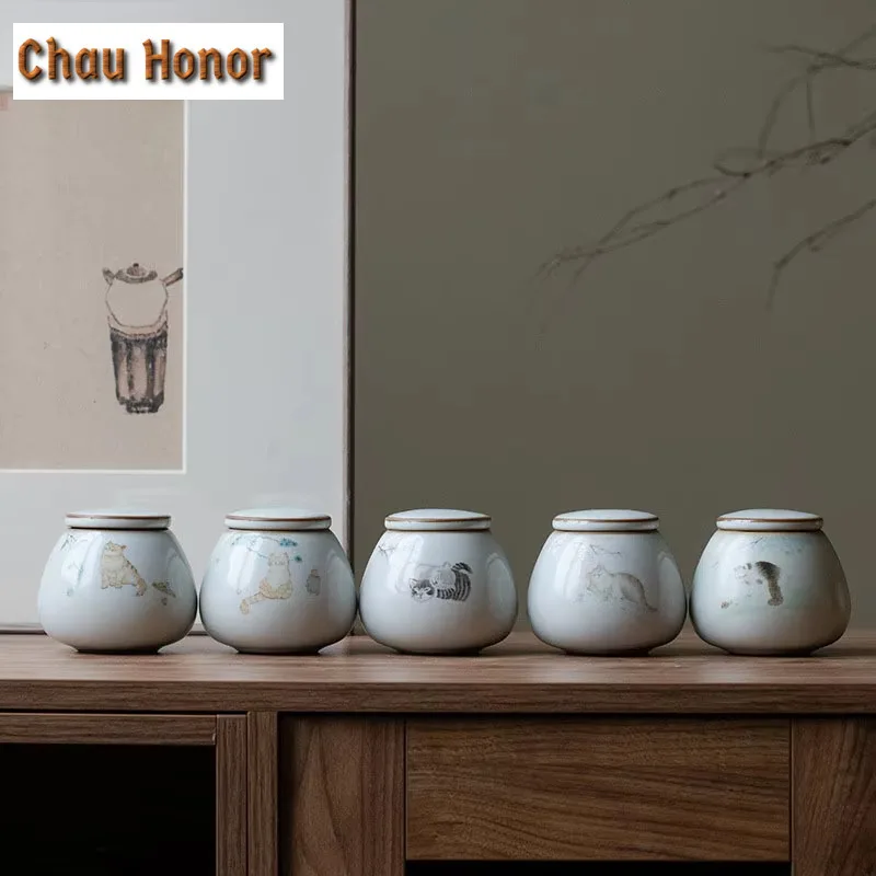 

Ru Kiln White Porcelain Tea Storage Small Tea Jar Tea Box Portable Sealed Canister Storage Tank Ceramic Tea Caddy Tea Container