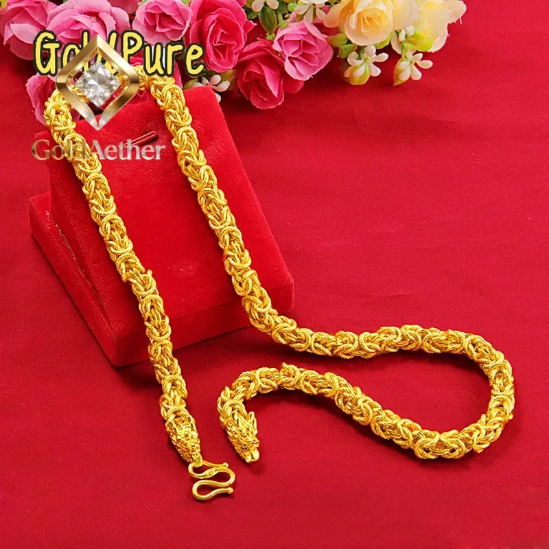 

GoldAether Classic Men 9999 24K Real Gold Dragon Head Cloth Patterned Dragon Robe Necklace Men's Domineering Necklacegift