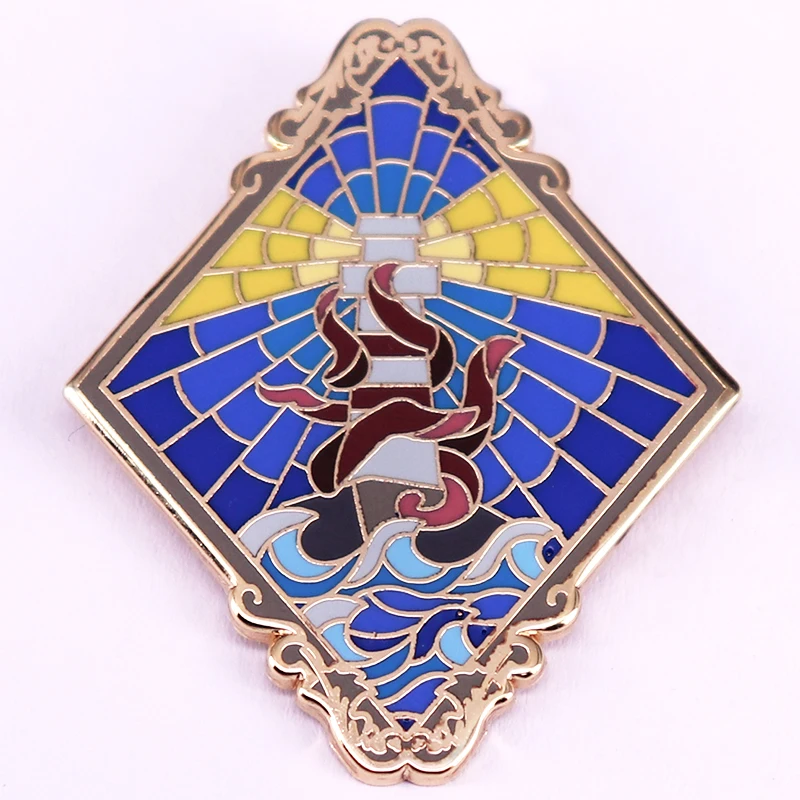 Lighthouse And Kraken Enamel Pin Stained Glass Window Badge Fashion Jewelry Accessories