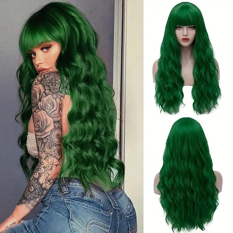 Fashionable long , colorful cosplay curly hair, bangs with wavy curls wig