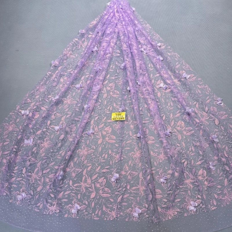 10 Yards Green Wedding Dress 150cm Wedding Party Fabric Mesh Spray gold Lace Tull Not shedding powder dimensional flower Bow