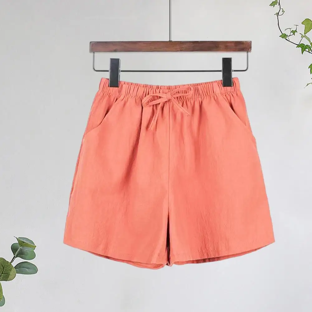 Summer Women Shorts Drawstring High Elastic Waist A-line Solid Color Loose Side Pockets Pleated Casual Homewear Sports Short Pa