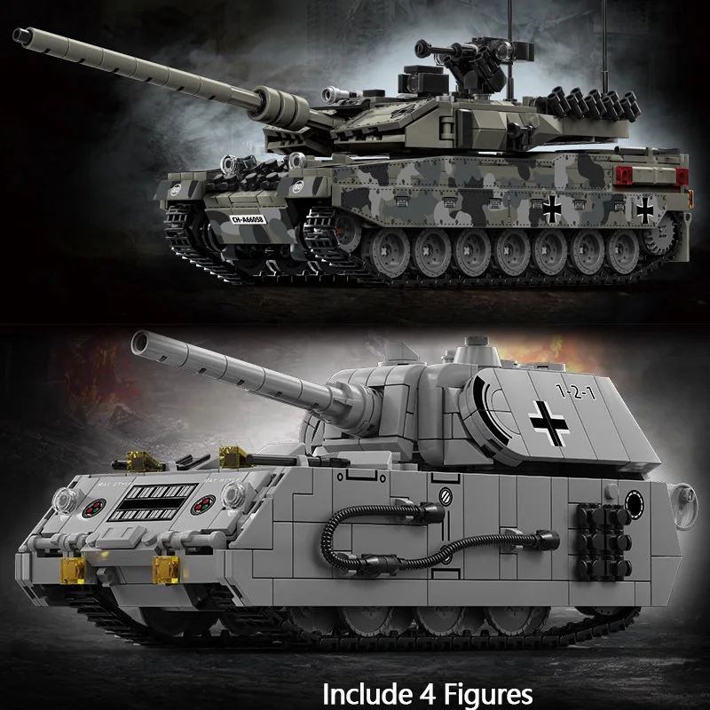 Bloques de construcción militares de la Segunda Guerra Mundial, ratón Maus, tanque pesado MOC Leopard 2A7, soldados de batalla principal del ejército, juego de ladrillos para niños, regalos