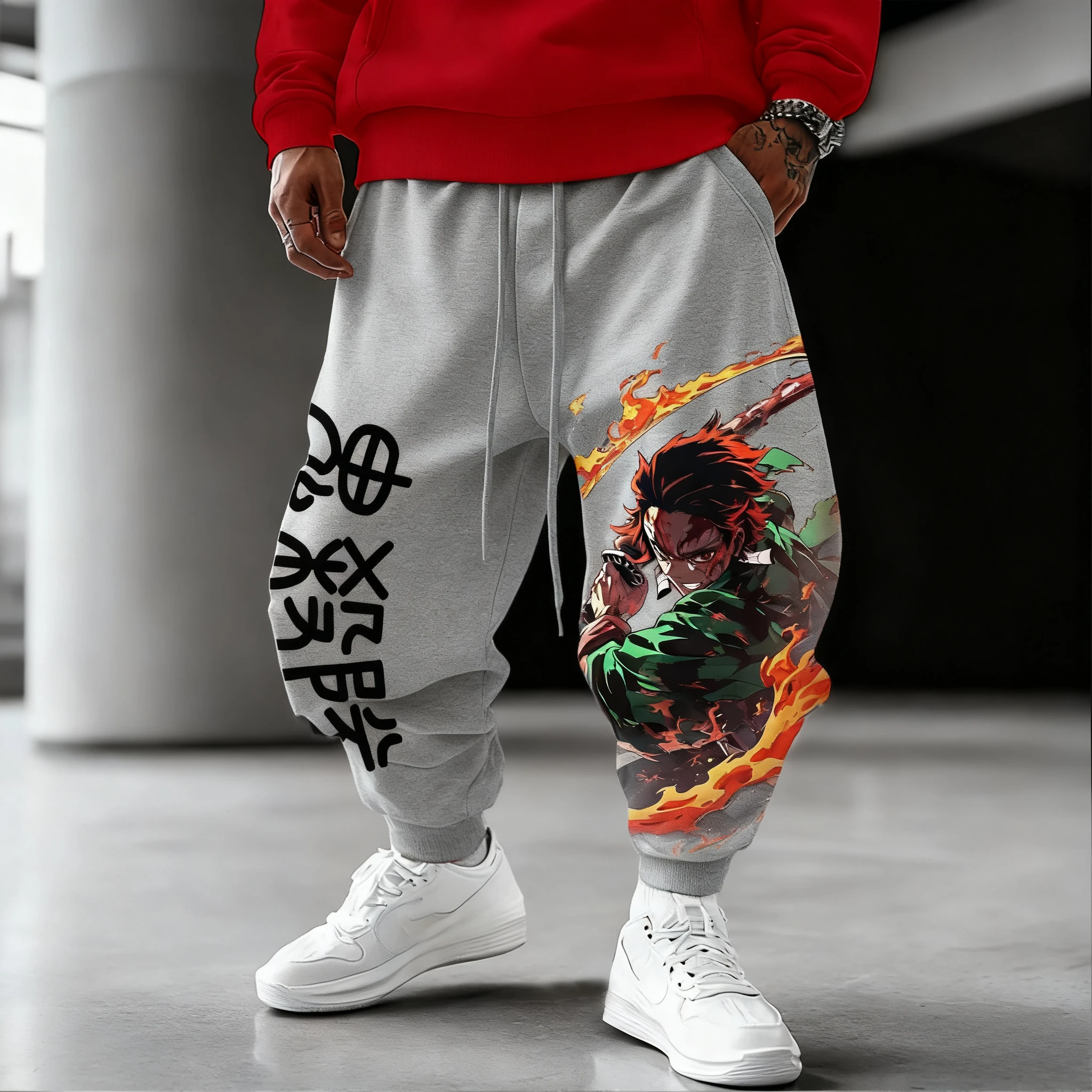 شيطان القاتل أنيمي كامادو تانجيرو المطبوعة سراويل قطنية 2025 الخريف/الشتاء جديد الرجال فضفاض موضة عادية الأمريكية الساق الجوارب