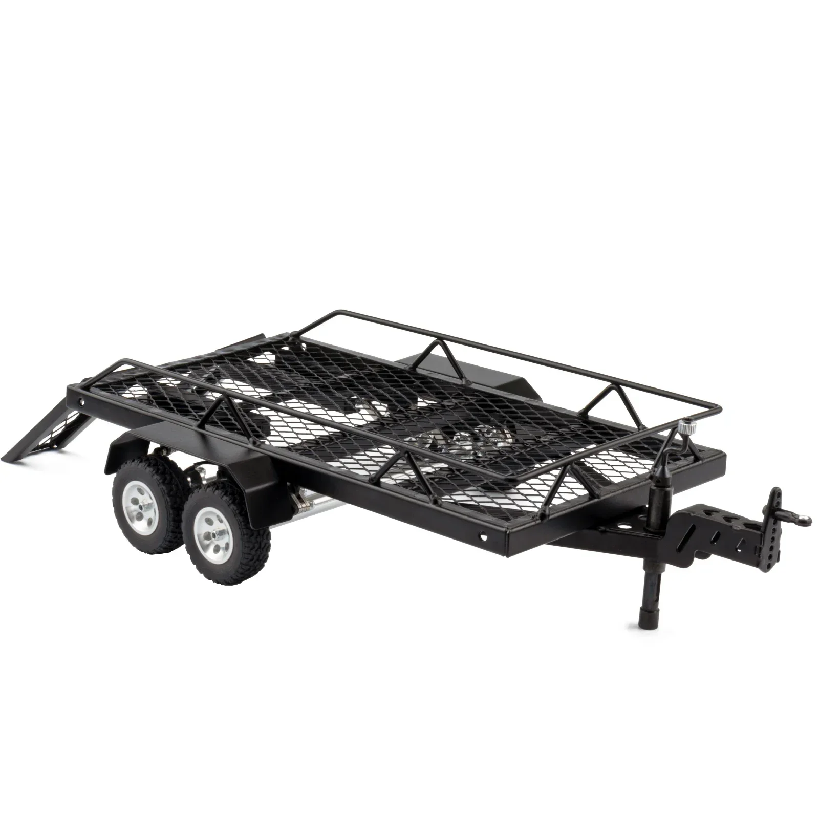 1:18 1:24 Trailer for Hauling Behind Car, Metal Hitch Mount Trailer with Dual Tracks for 1/18 RC Crawler TRX4M 1/24 SCX24 FCX24