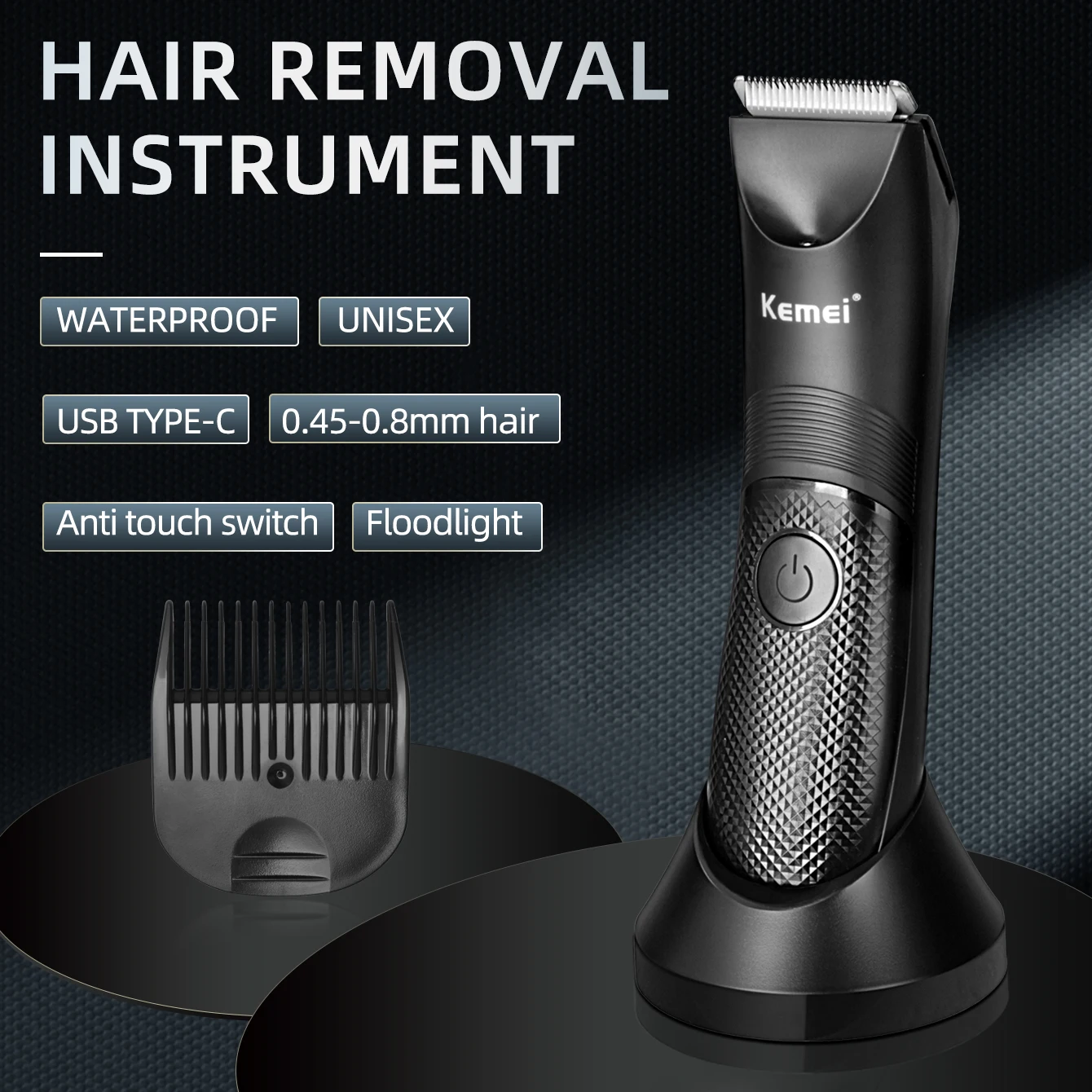 Kemei Groin Area Hair Trimmer Body Hair Hygiene Razor Ceramic Blade Waterproof Wet Dry Clippers Electric Shaving Machine KM-1838 image 2
