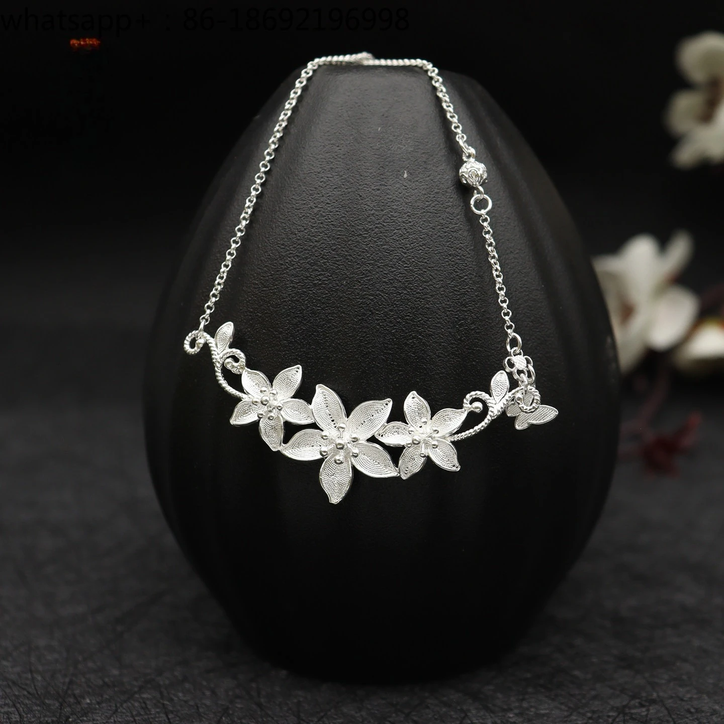Full Silver Suixue Lily Necklace Sterling Silver New Chinese Three-dimensional Silver Necklace Pendant