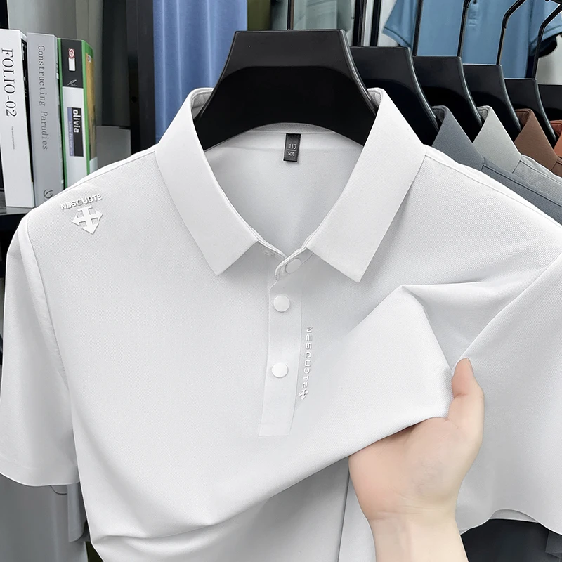 Summer Men's Short Sleeved Lapel Polo Shirt Breathable and Seamless Comfortable Middle-aged Business Casual Top