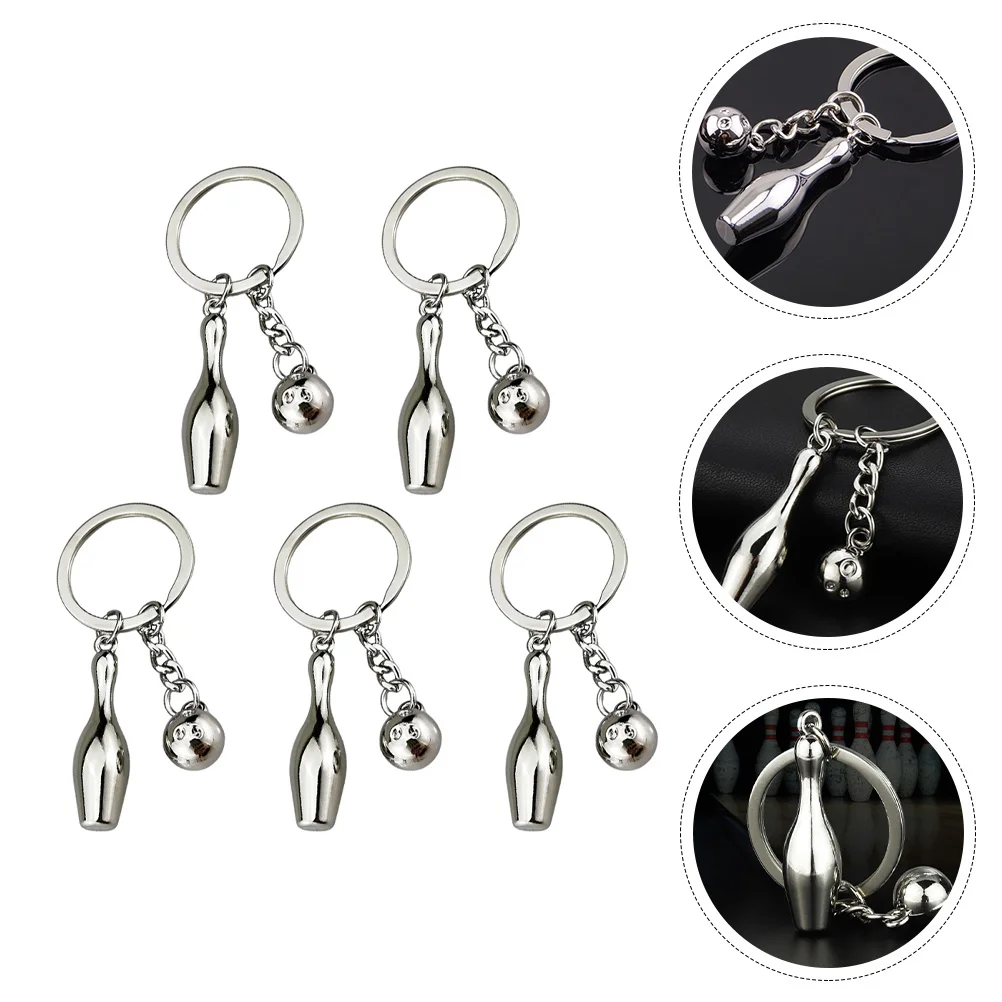 5 Pcs Bowling Keychain Gifts Keyring Pendant Student Zinc Alloy Bag Hanging Ornament Sports Souvenir Child Jewelry