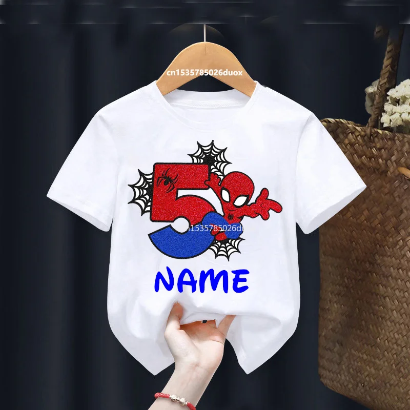 

Kid 2 3 4 5 6 7 8 9 Years Birthday Marvel Spiderman Girl Shirt Children Super Hero Personalize Name Birthday Party Boys T-shirts