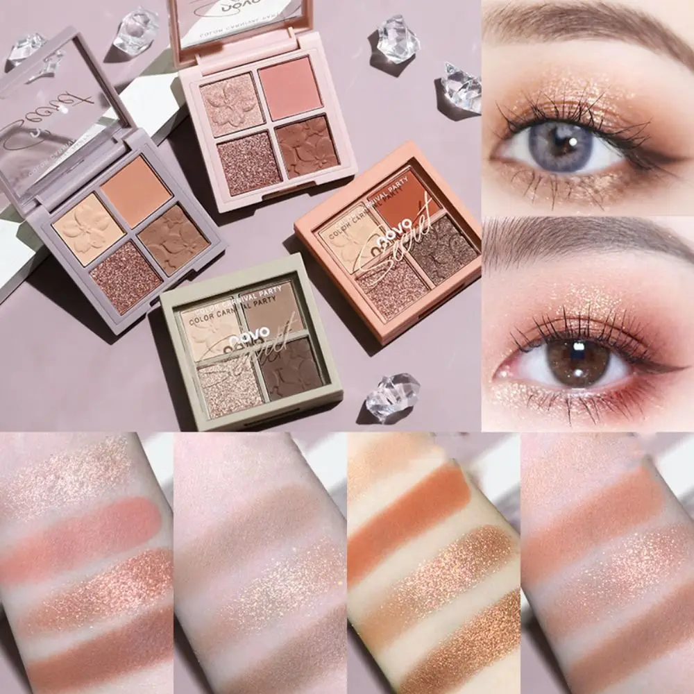 Terra tom impermeável sombra paleta, de longa duração, Shimmer Eye Shadow, brilho, perolado, prato diário, 4 cores