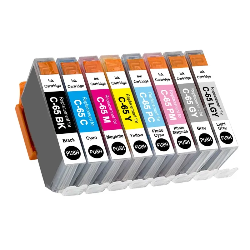 CLI65 Ink Cartridge 8 Pack BK C M Y PM PC GY LGY Ink Pack Replacement for PIXMA PRO200 PRO200 A3