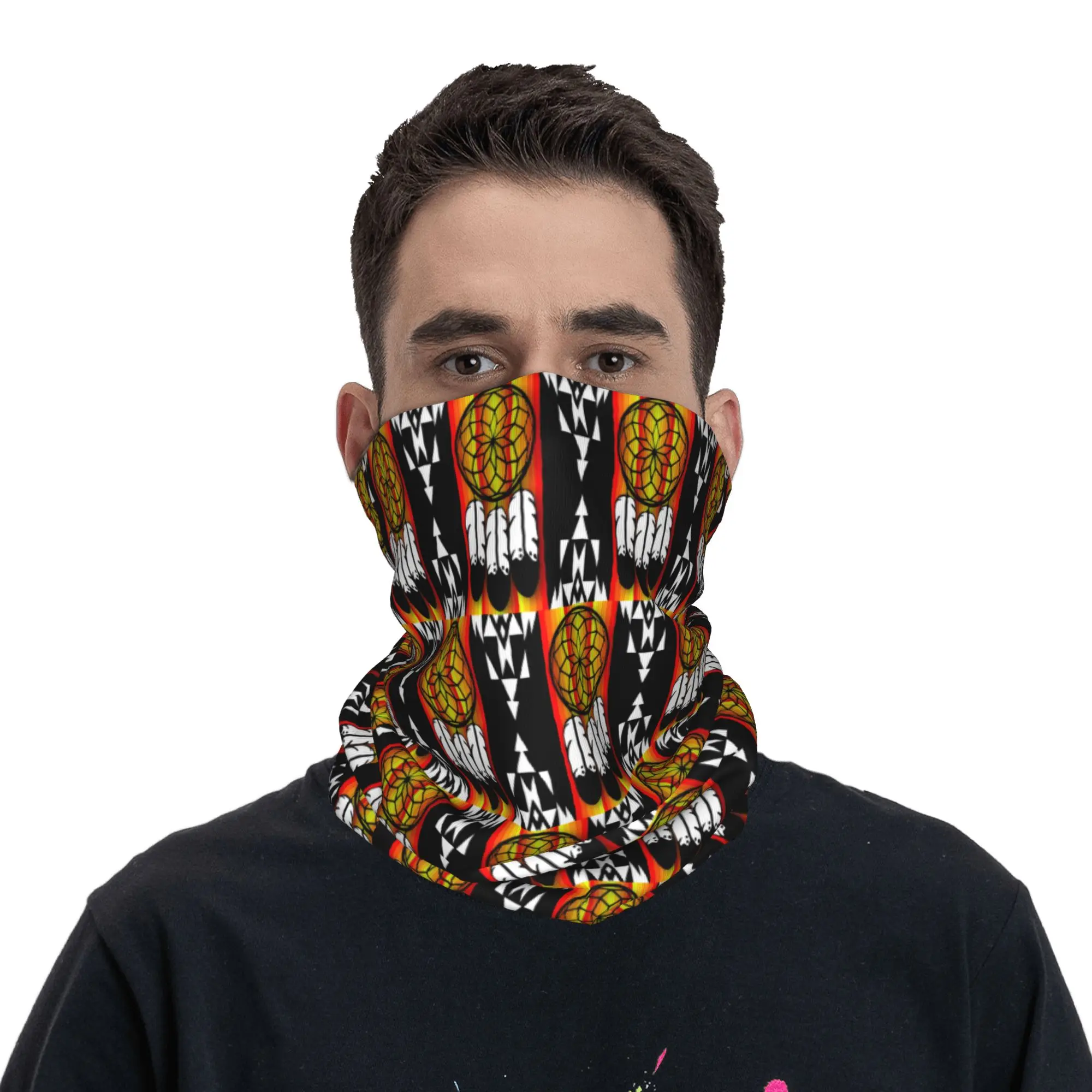 

Fire Color Native American DreamCatcher Bandana Neck Cover Printed Magic Scarf Cycling Scarf Hiking Fishing for Men Women Adult