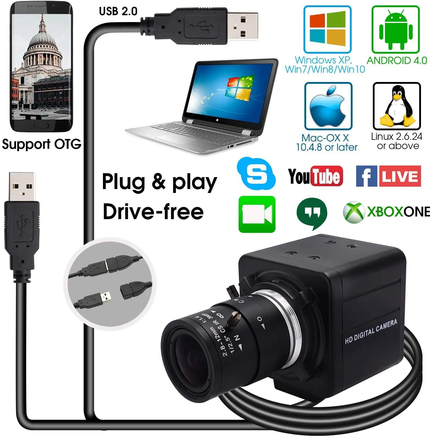 2026 ELP Industrial Monochrome AR0144 2.8-12mm Varifocal Lens Camera Usb Global Shutter for Biometric Scanning
