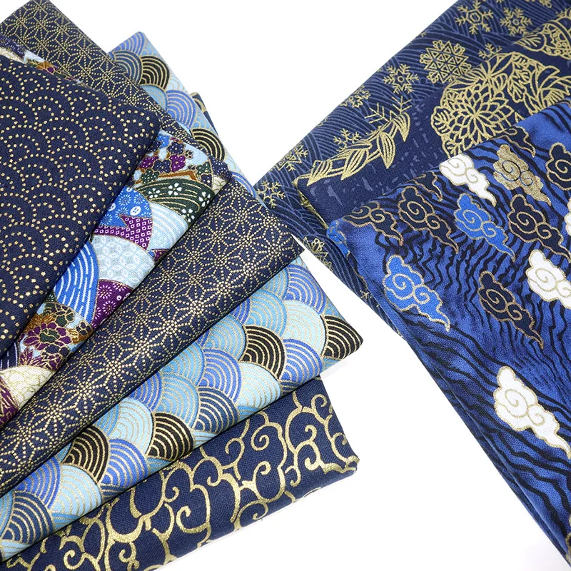 50cm*145cm Navy Cotton Fabric By Half Meter Japanese Sewing Fabric For DIY Kimono Handicraft Materials For Children