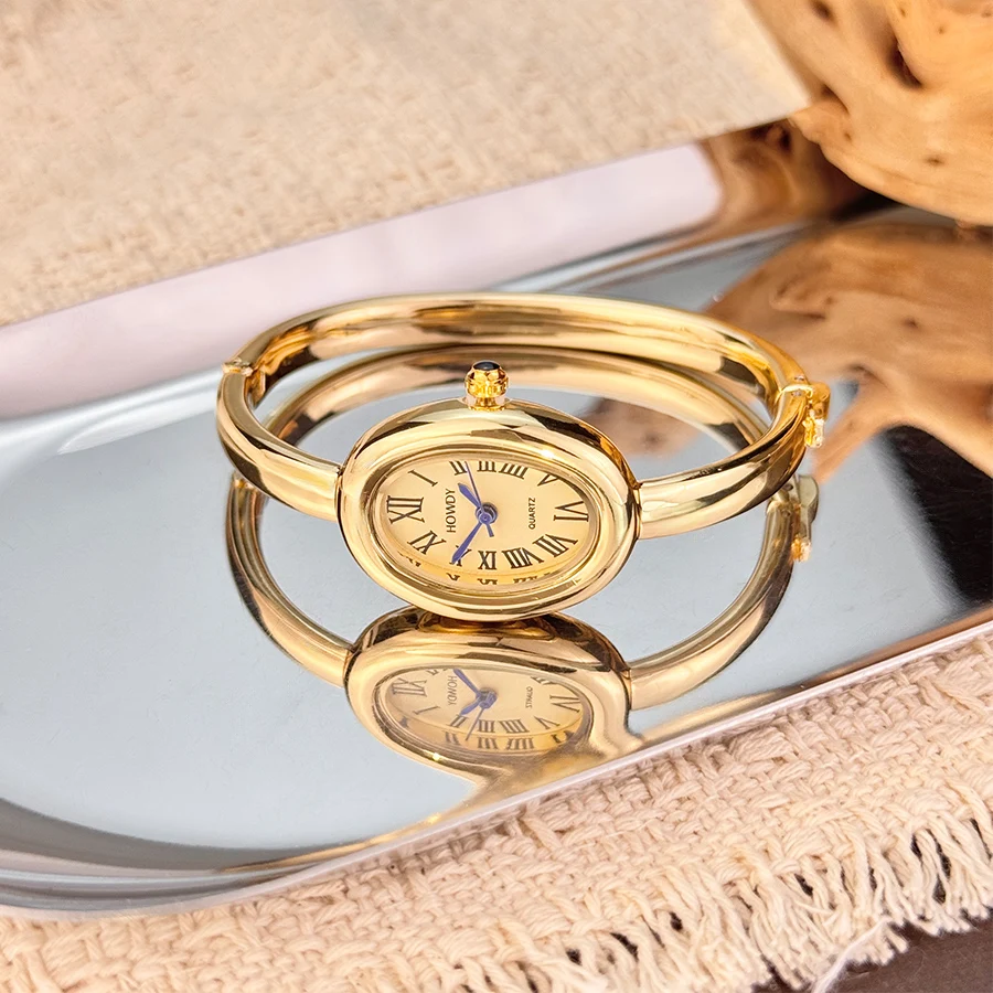 Elegant Roman Numeral Dial Quadro French Style Ladies Quartz Watch Bрасlet with Oval Bath Alloy Band Slimming High-End Sensation