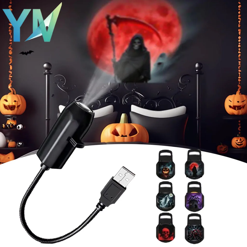 1-4PCS Halloween Christmas LED Projector Night Light Creative Bedroom Atmosphere Decorative Mini Lamp for Party Home Decor Gift