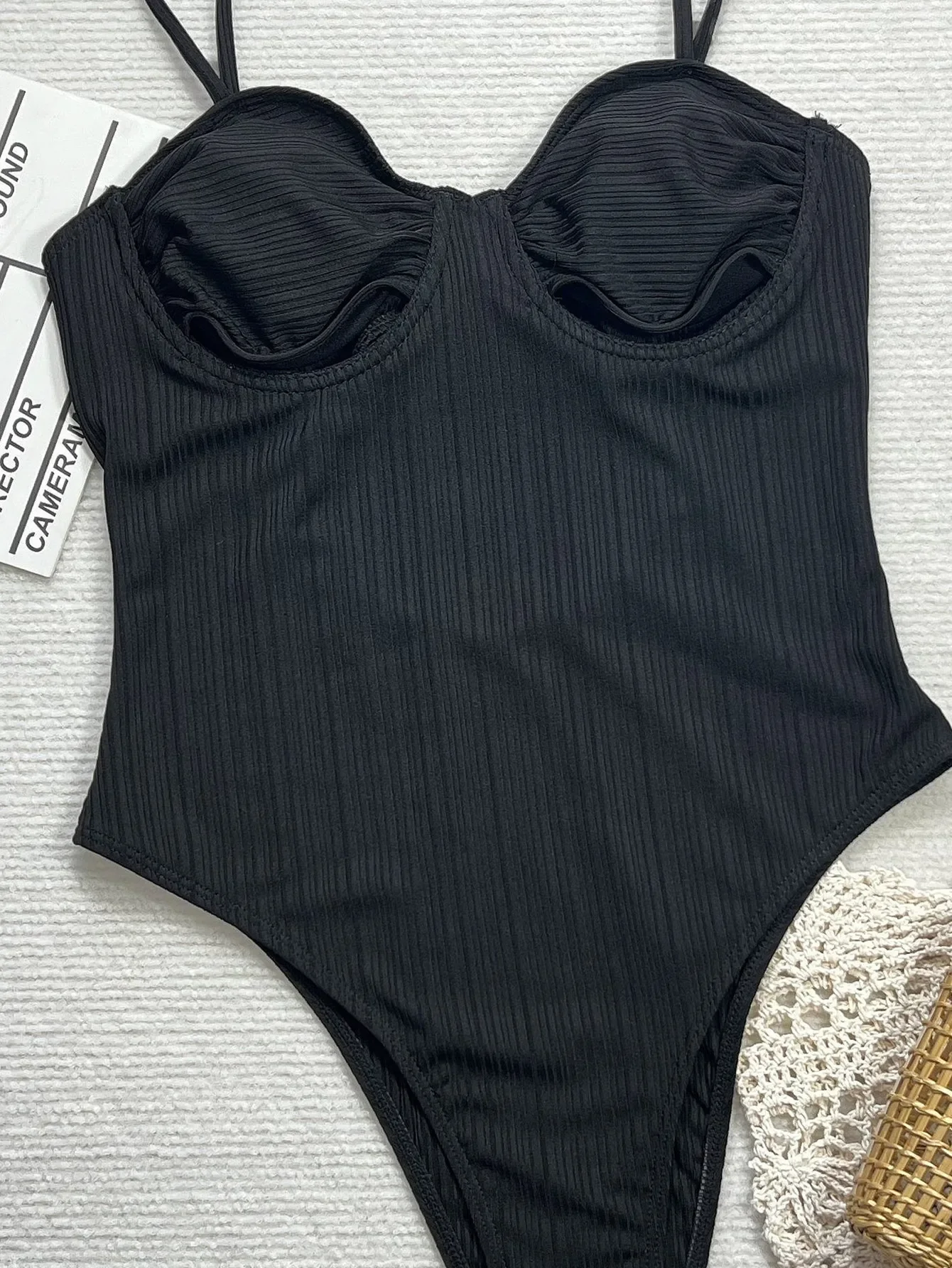 sexy black ribbed hollow push up swimsuit one piece bikinis thong swimwear bodysuits women biquini bathing suits trikini tankini