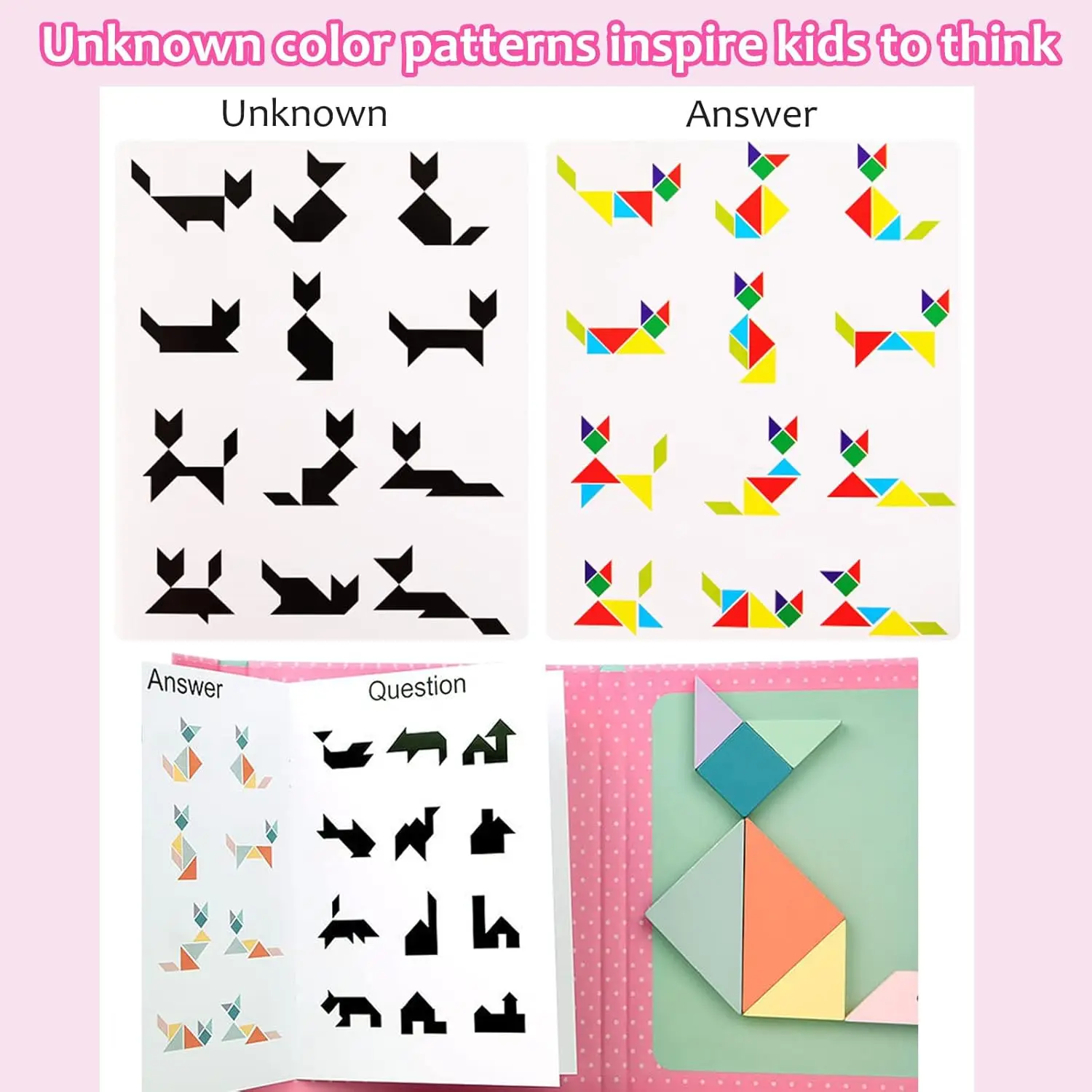 Wooden Magnetic  96 Patterns Tangram Kids Puzzles,Creative Travel Toy Gifts for Girls Boys 3 +,Toddler Children Portable Book