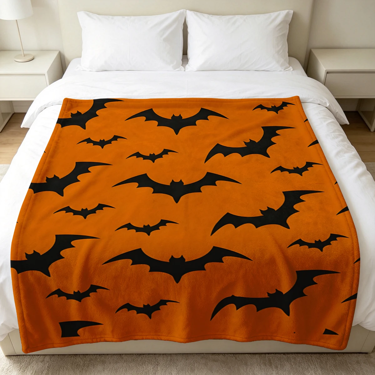 Orange Bat Solid Forms Flannel Blanket Warm Soft Halloween Christmas Decorative Couch Warm Cozy All-Season Gift